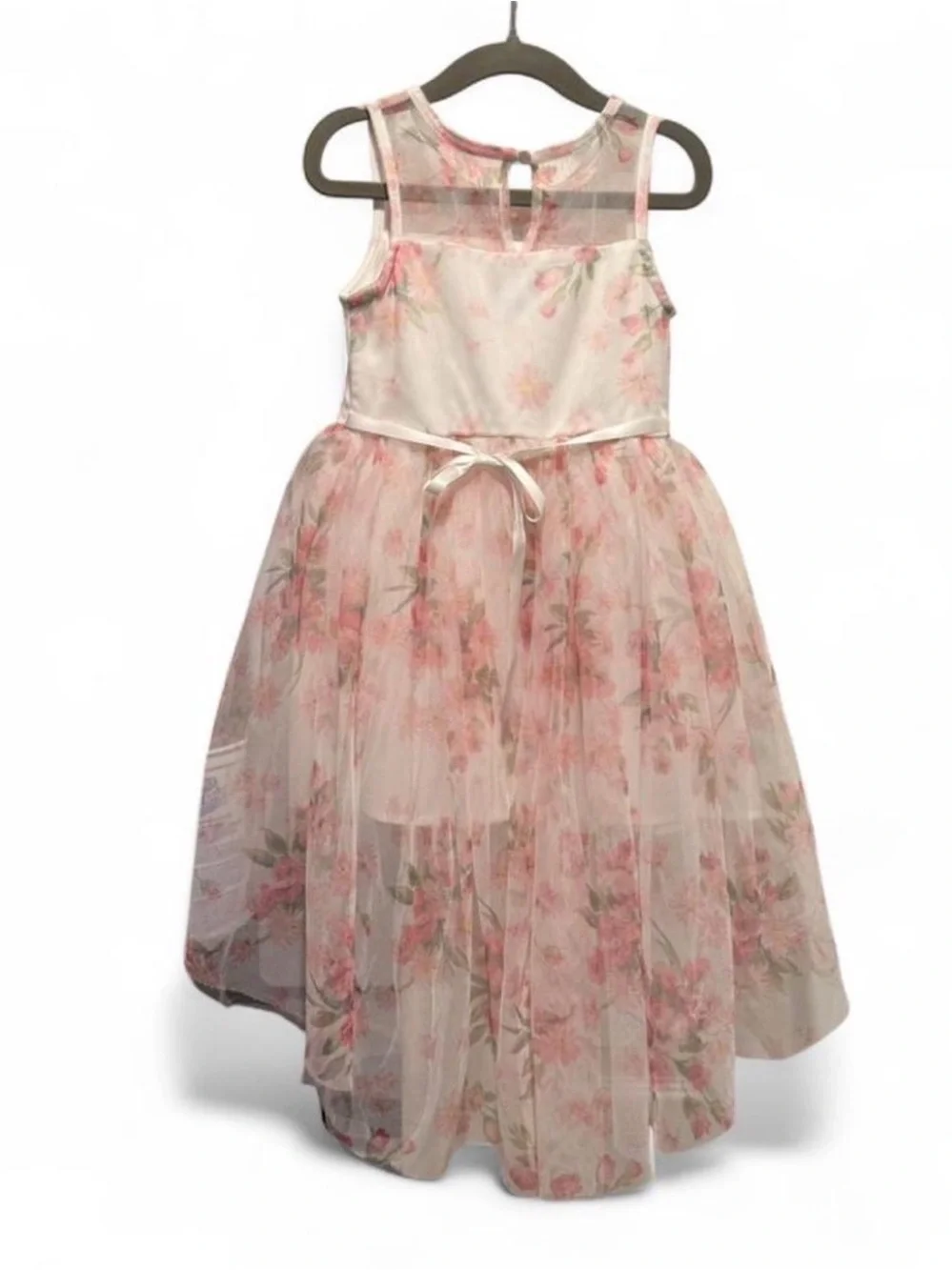 lilt Pink Floral Layered High-Low Party Dress with Rosette